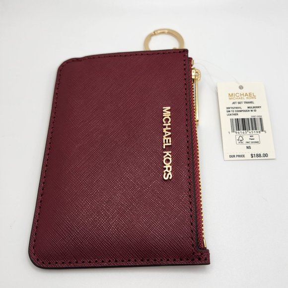 Michael Kors Jet Set Coin Pouch Wallet with Keychain - NWT - Mulberry Red - Picture 2 of 7